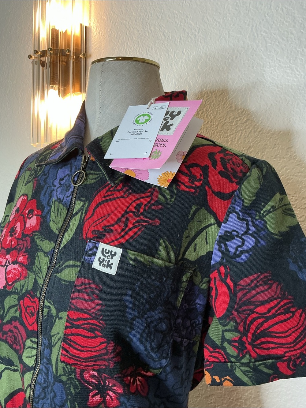 Lucy & Yak Floral Zip-Front Jumpsuit in Black, Red, Green, Blue - Picture 4 of 12